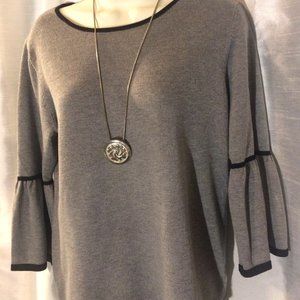 Yairo Gray Sweater Blouse Black Trim